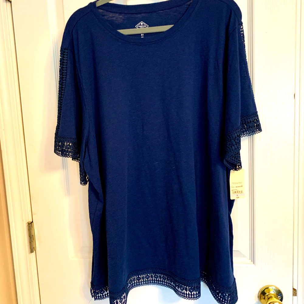 New navy blue St Johns Bay lace trim tshirt top size 3x